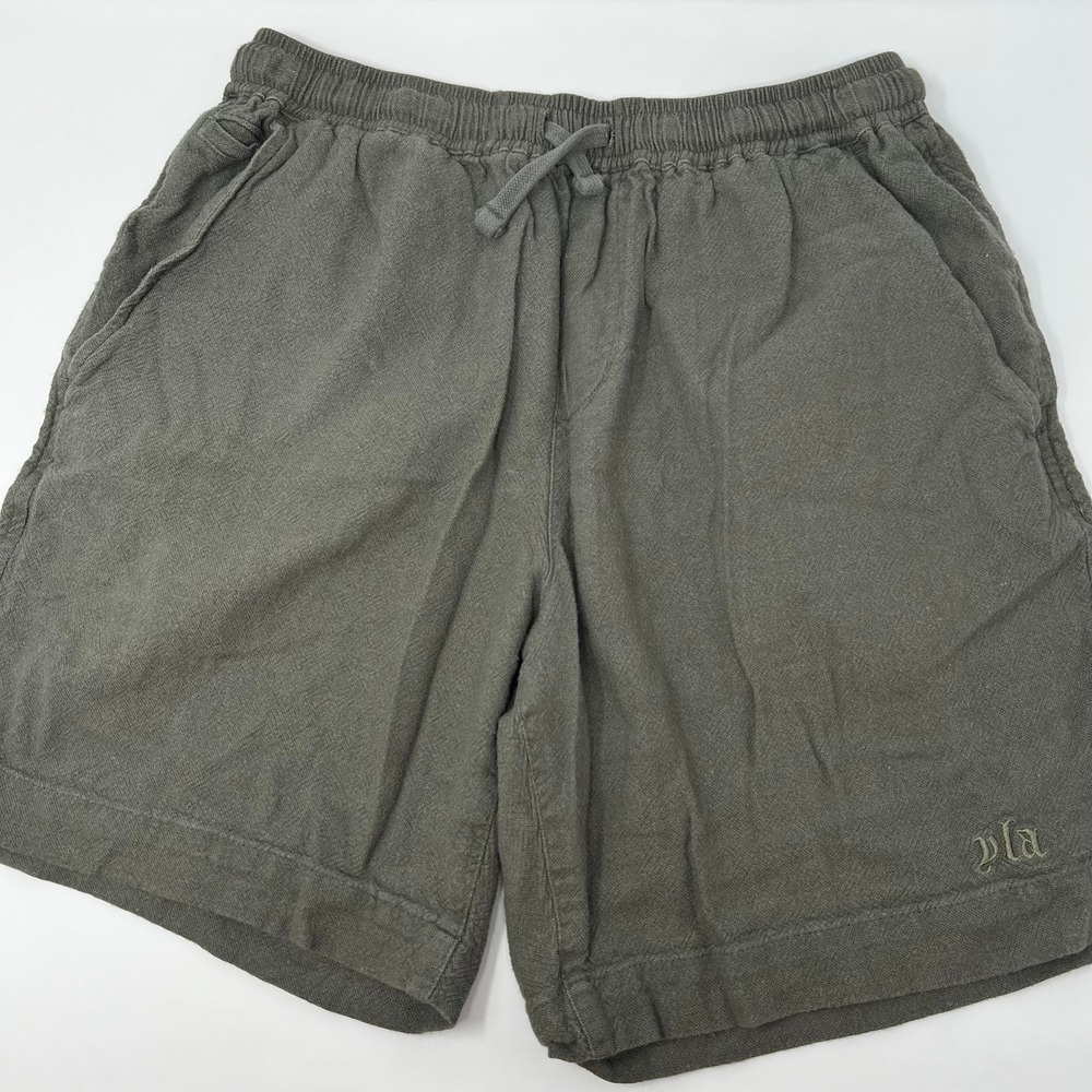YoungLA Mens Model 147 Green Linen Viscose Drawstring Shorts Size Medium